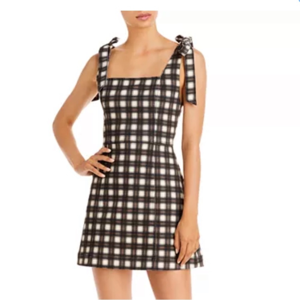 Alice + Olivia Maryann Plaid Tie Shoulder Mini Dress